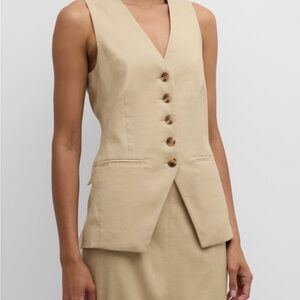 NEW NWT Veronica Beard Stone Khaki Linen Liff Vest Full Button Down Blazer Top 6